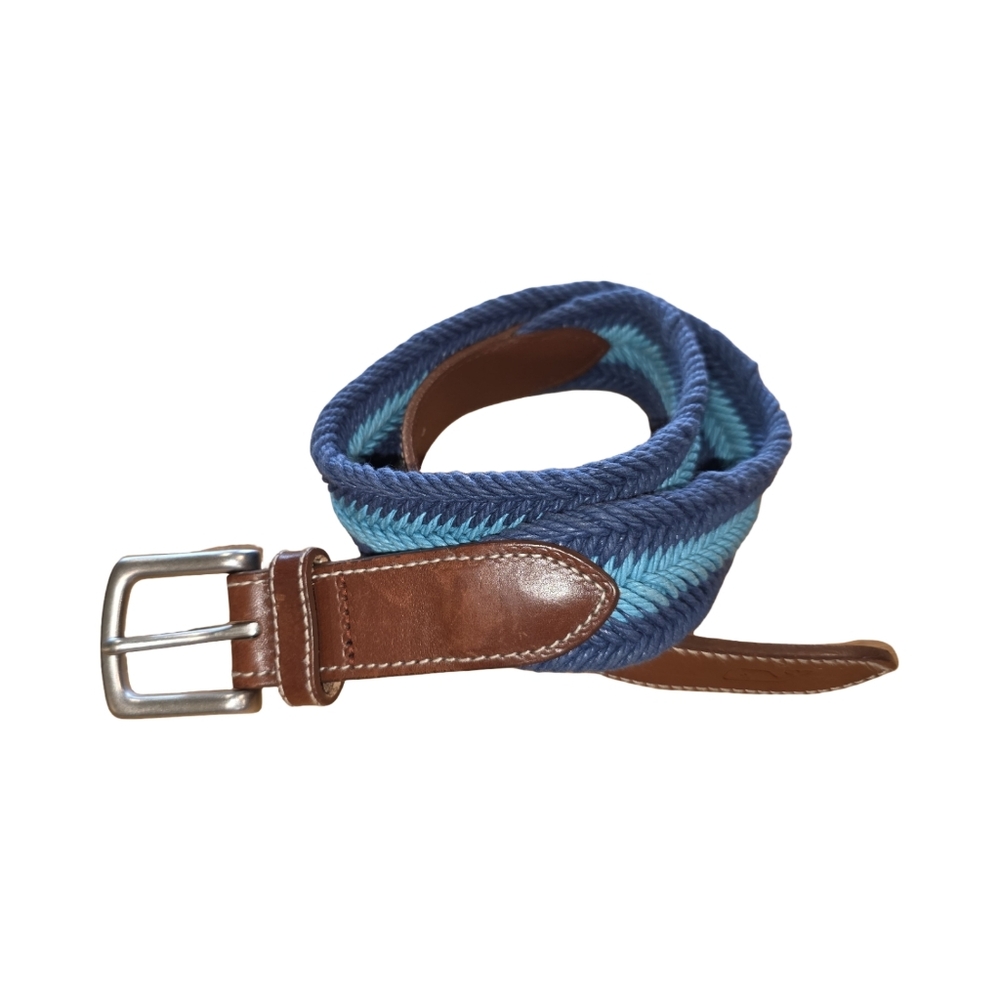 Vineyard Vines Woven Blue and Brown Leather WoMen's Belt Size 30 New